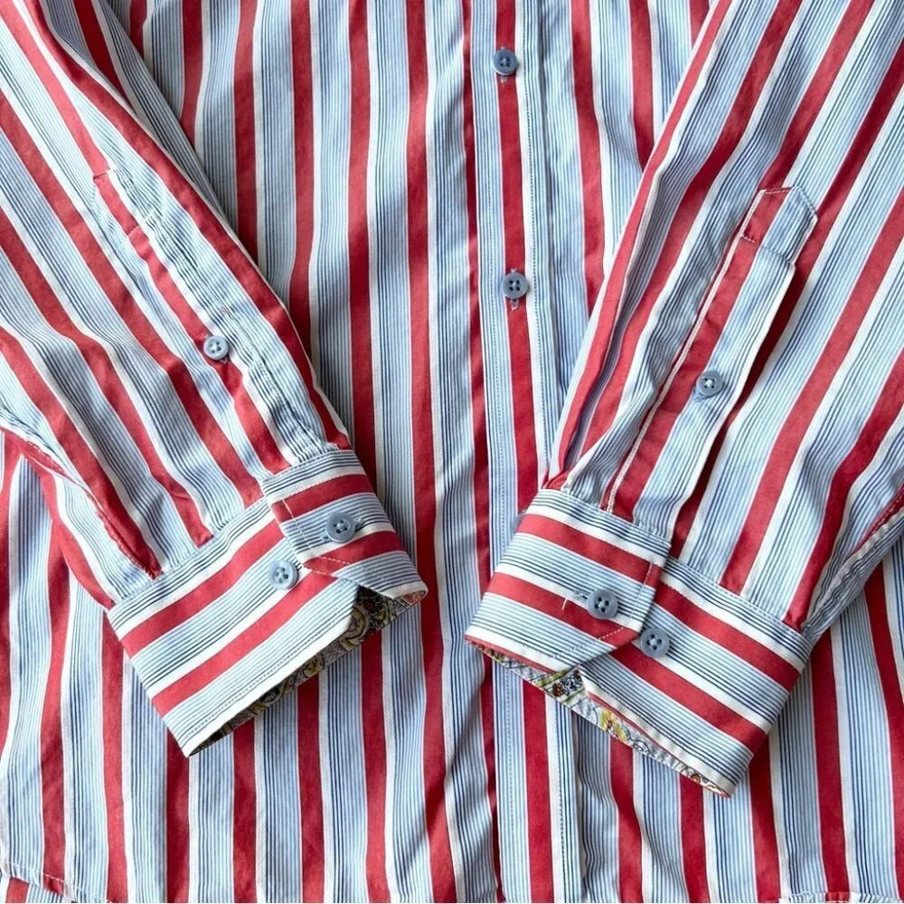 Report Collection Striped Pattern Paisley Pattern Cuffs Button Down Shirt - Picture 10 of 16
